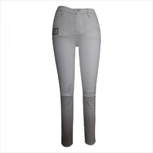 hög midja vit rippad knä och hem skinny jean WS1001